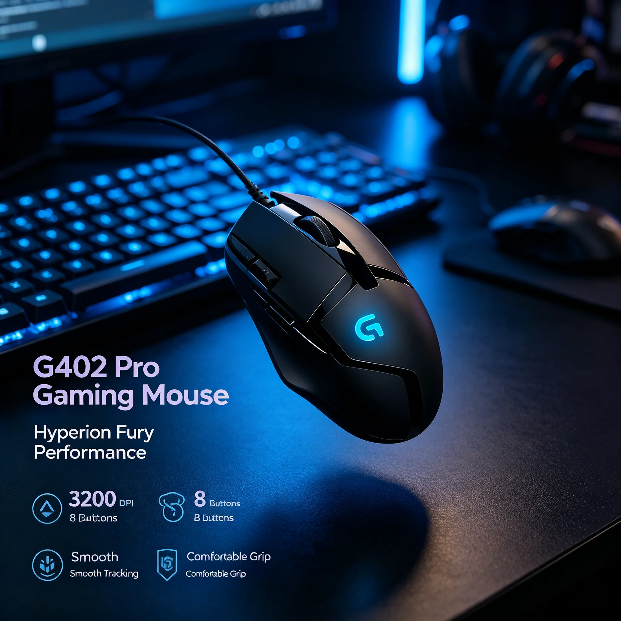 Logitech G402 USB Gaming Mouse Wired Non‑Slip Surface Design High‑Speed Cursor Tracking 8 Programmable Buttons For Gamer Desktop