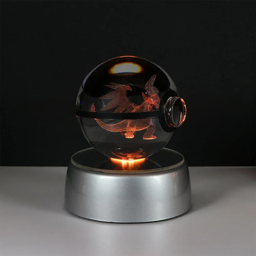 Pokemon 3D Crystal Ball Pikachu Gengar Eevee Mewtwo Anime Game Pokeball met Led Nachtlampje Basis Kerstcadeau Woondecoratie