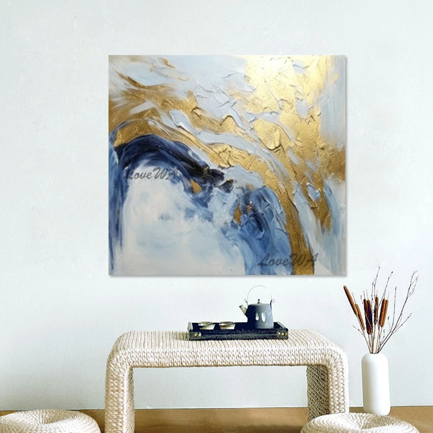 

Картина из золотой фольги, современный абстрактный нож большого размера, рисование на холсте, акриловое украшение без рамы, Настенная подвеска