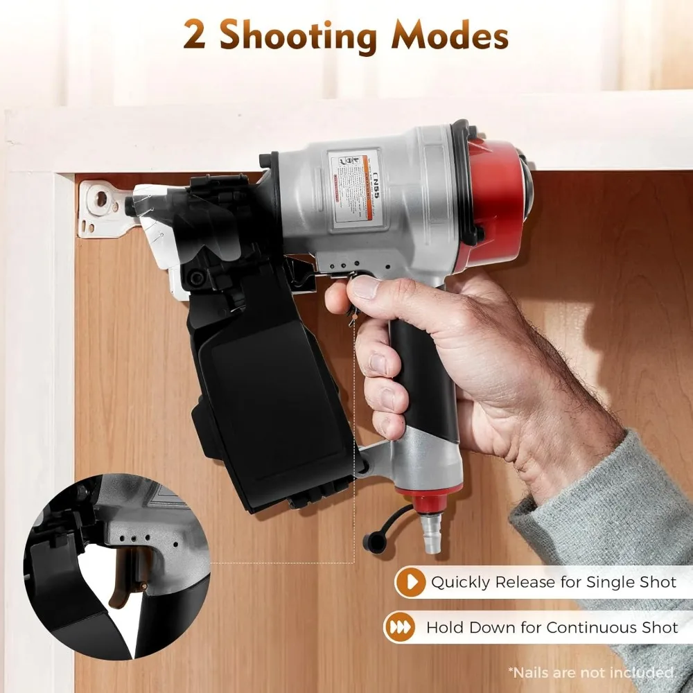 Pistola pneumática para cerco, capacidade de 300 pregos, 75-100 PSI, bobina de 1 a 2-1/4 polegadas, inclui óculos de segurança, contínua