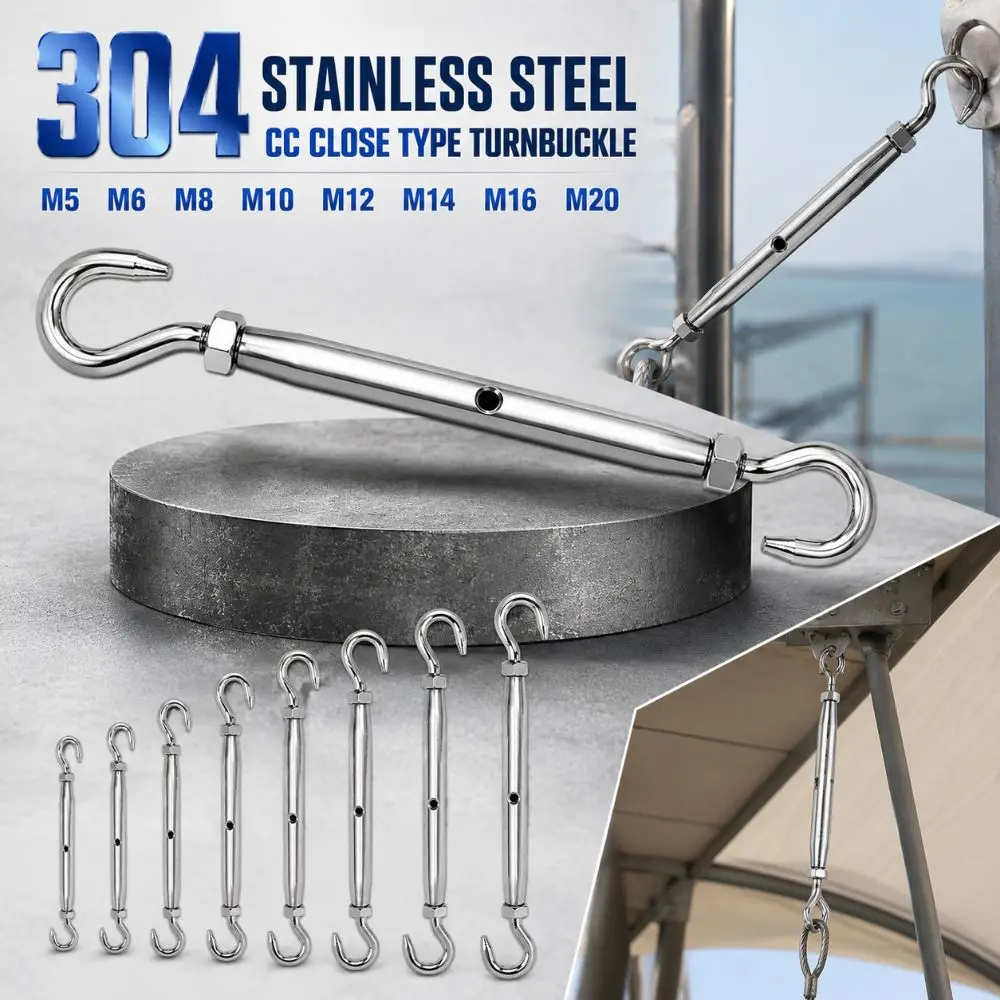 304 Stainless Steel CC Close Type Turnbuckle M5 M6 M8 M10 M12 M14 M16 M20 Rust Proof Wire Rope Tensioner Adjustable Sturdy
