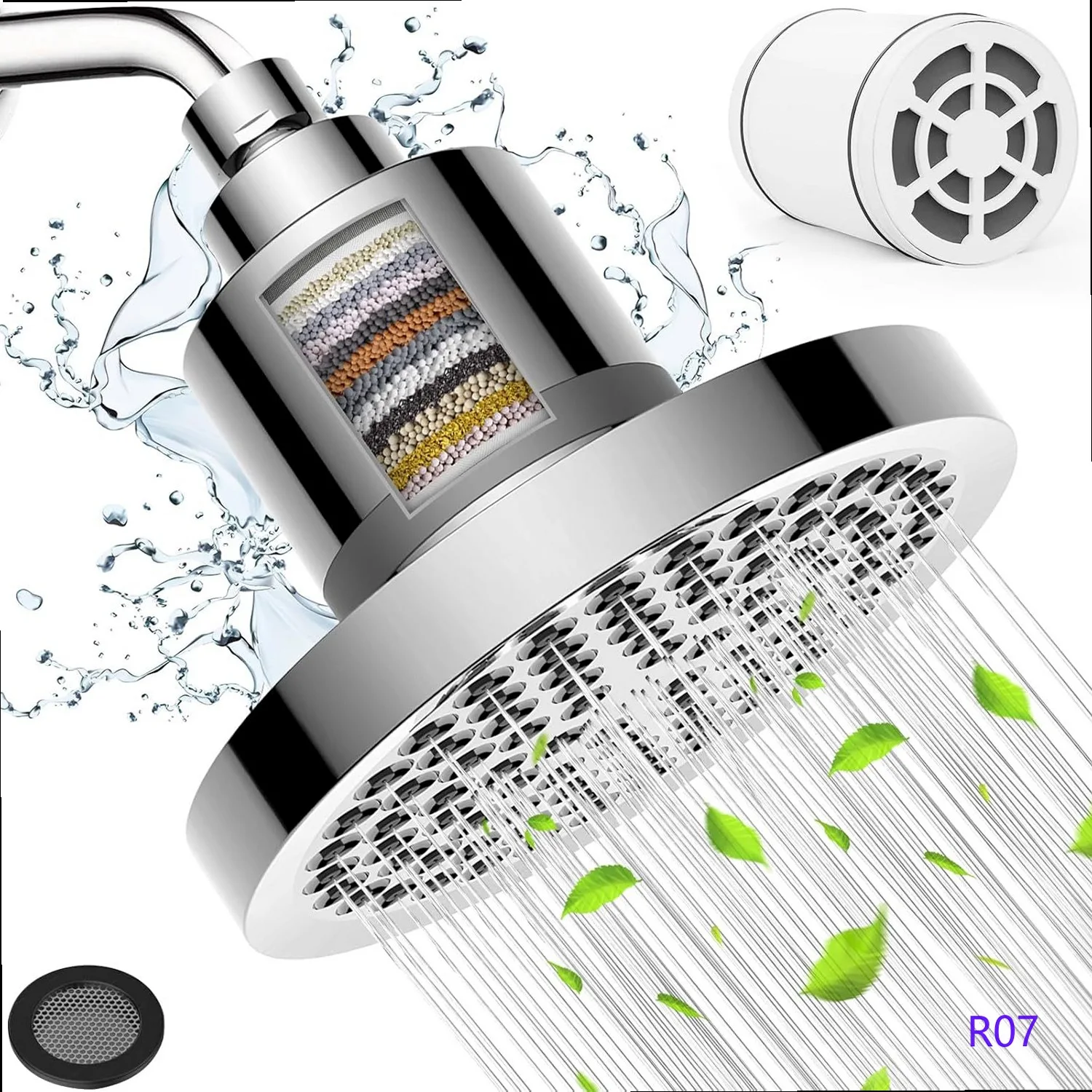 6 inch Round Shower Head with 15-20 Layer Vitamin C Filter Removable High Pressure 2
