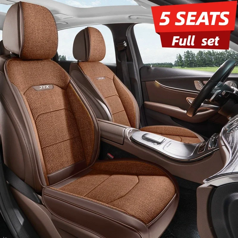 

Universal 5-Seat Car Seat Covers Full Set Breathable Linen All-Season Easy-Care Semi-Wrap Easy Install Snug Fit for Most Cars
