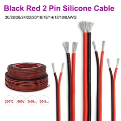 Cavo in silicone rosso nero super morbido a 2 pin 30awg 28awg 26 24 22 20 18 16 14 12 10awg 8awg Filo di rame resistente alle alte temperature