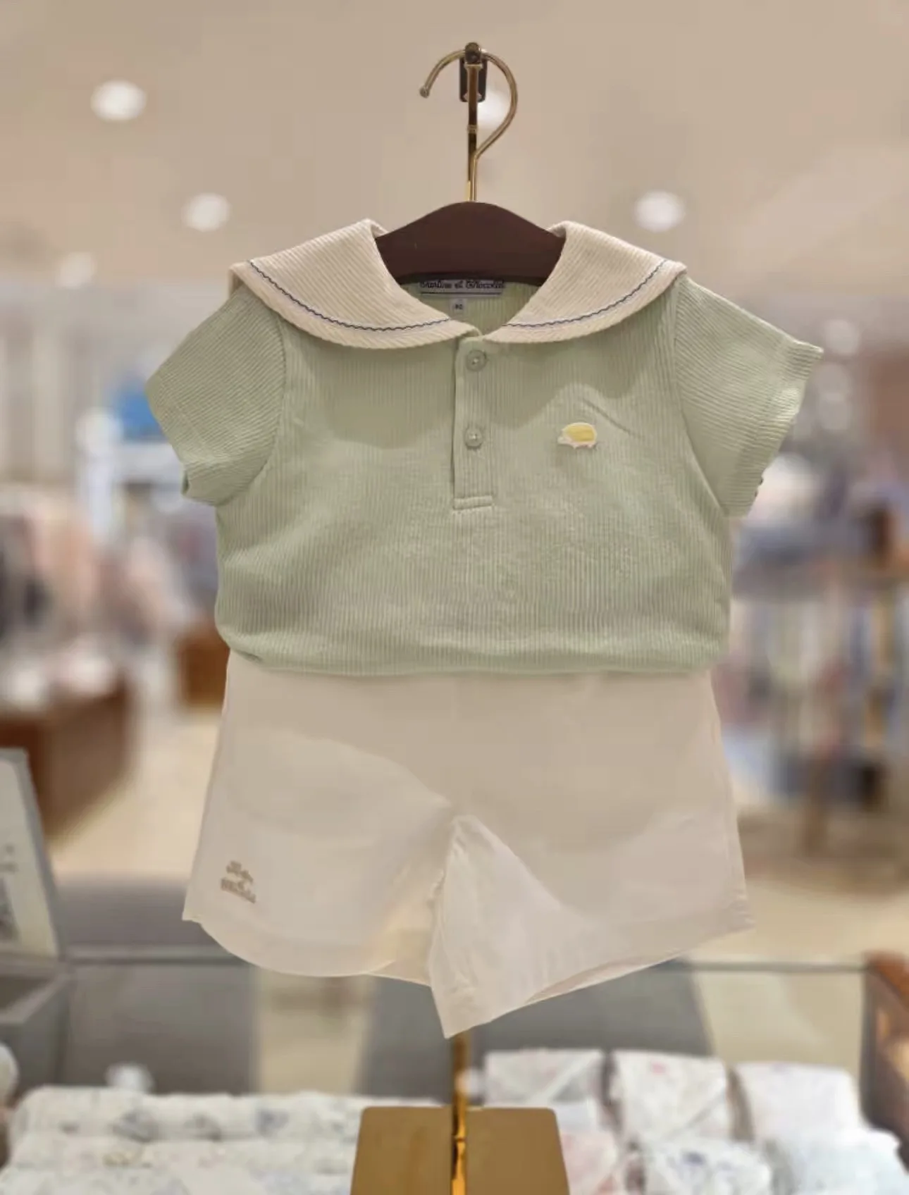 

Summer New Style Children's Clothing Set Naval Collar Short Sleeve T-Shirt Shorts for Boys And Girls Fashionable Baby Green