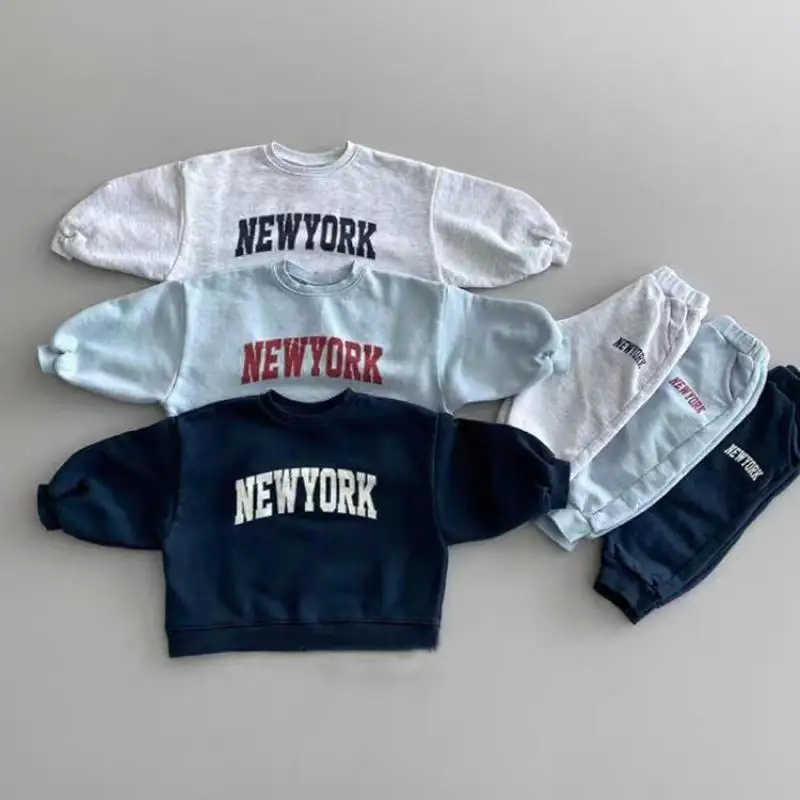 Children Autumn Outfits Kids Fashion Tracksuit Boy Girl Baby Letter Tops + Solid Pants 2pcs Infant Cotton Loose Sweatshirt Suit