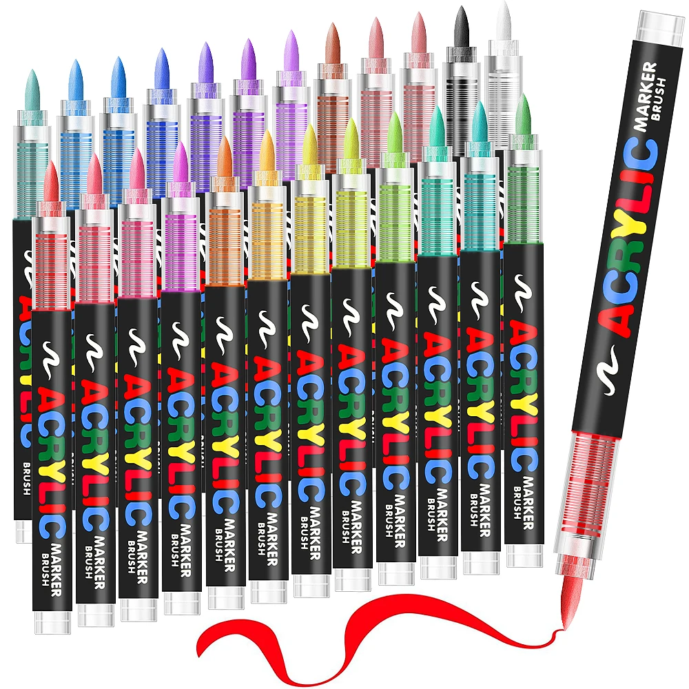 12-288 Colors Acrylic Paint Pen Marker Brush Tip Paint Automatic Ink Control System Marker For Rock Painting Wood Christmas Gift