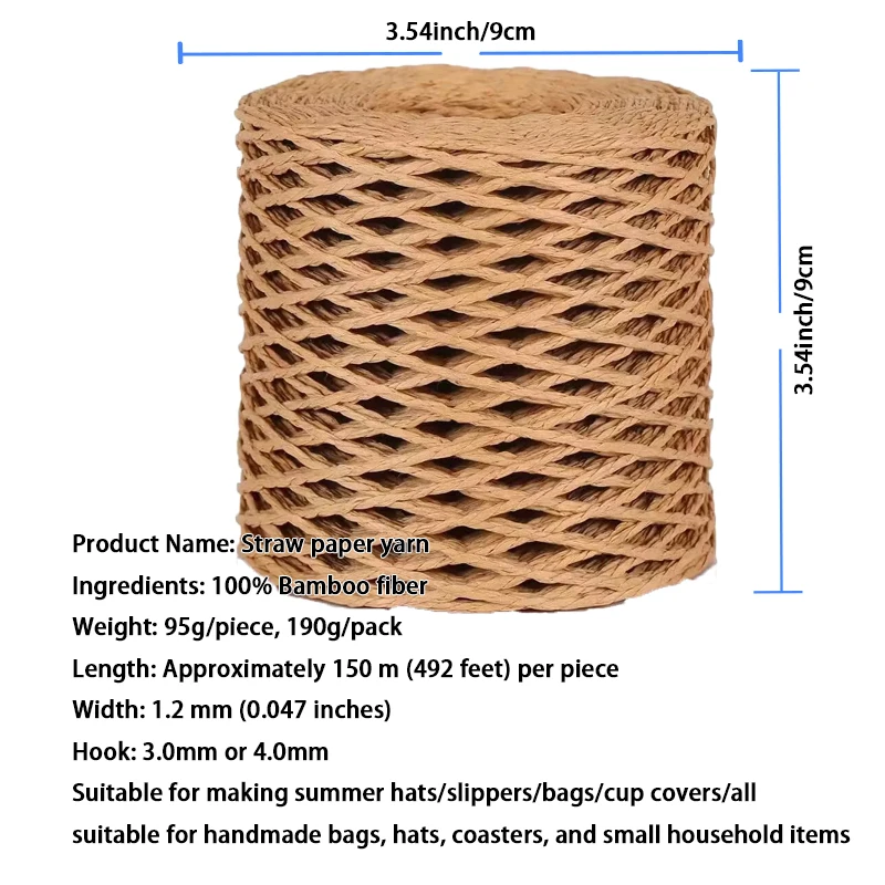 190g Raffia Yarn, Straw Paper Yarn Made in Bamboo Fiber, Handmade DIY Materials, Suitable for Making Summer Hat, Slippers, Bags, Cup Sets, Various Cute Ornaments, Hanging Ornaments, Ropes for Wrapping image 6