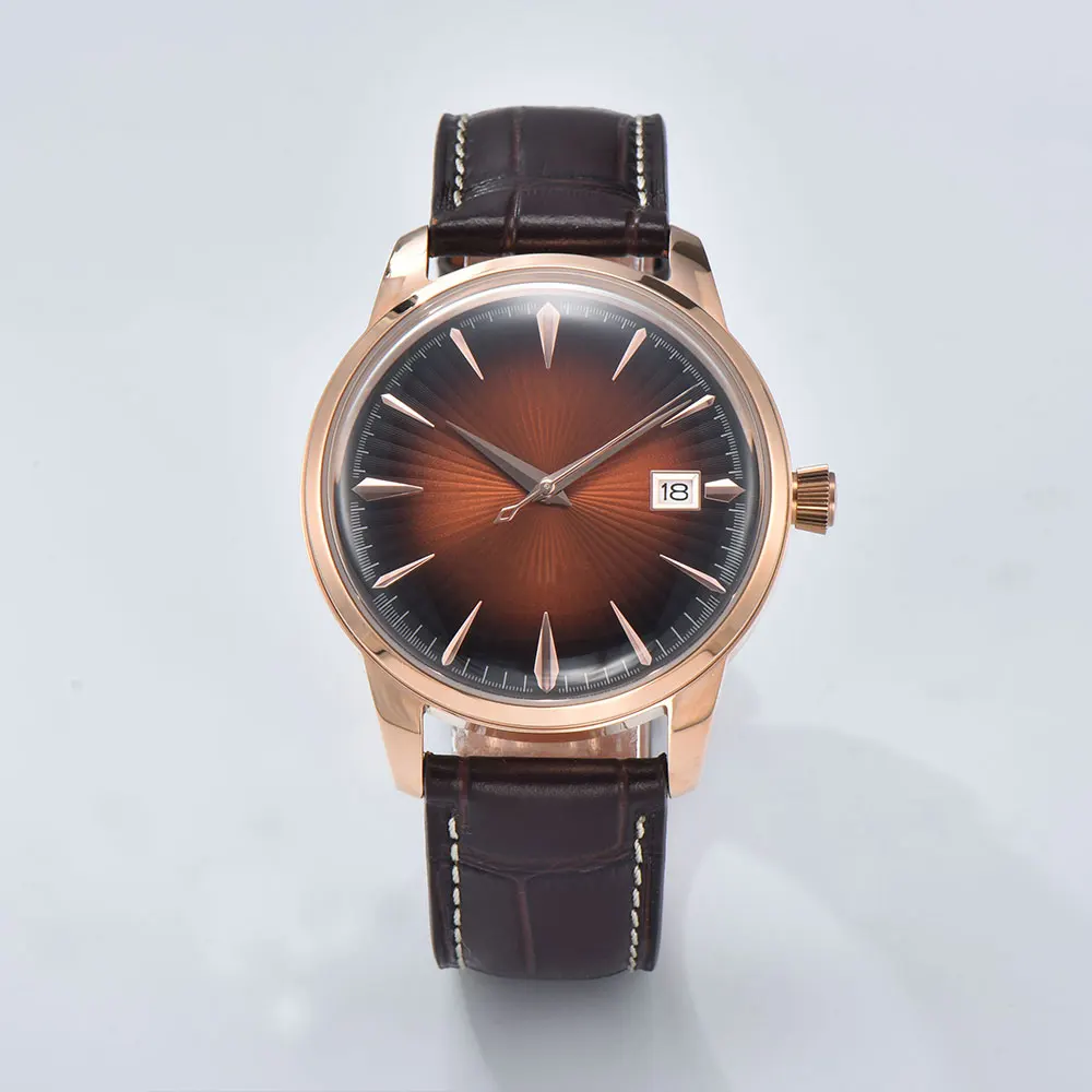 Reloj con logotipo personalizado para hombre, pulsera de cuero y cristal de zafiro, resistente al agua, movimiento automático, 40,5mm, NH35