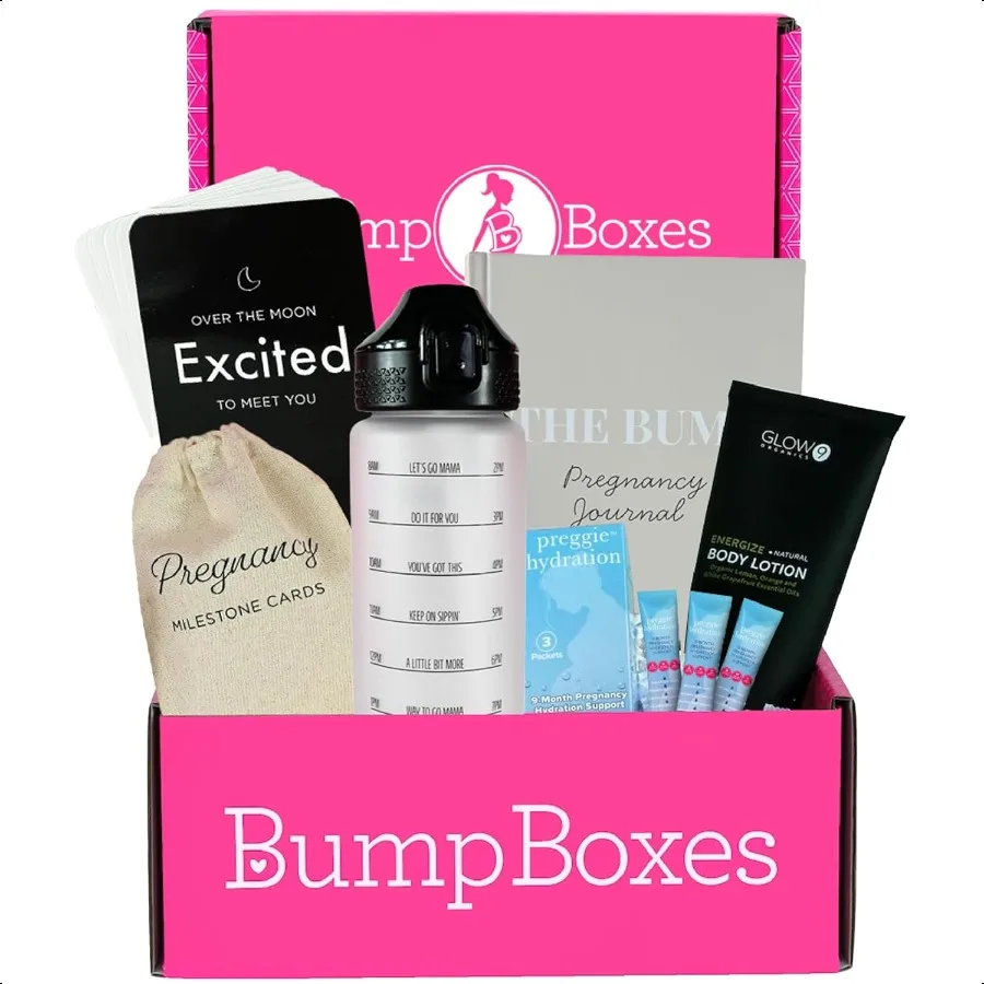 

Bump Boxes 1st Trimester, подарки для беременных для ожидания мам с бутылкой воды, журнал, лосьон и карты с вехами, подарок для мамы