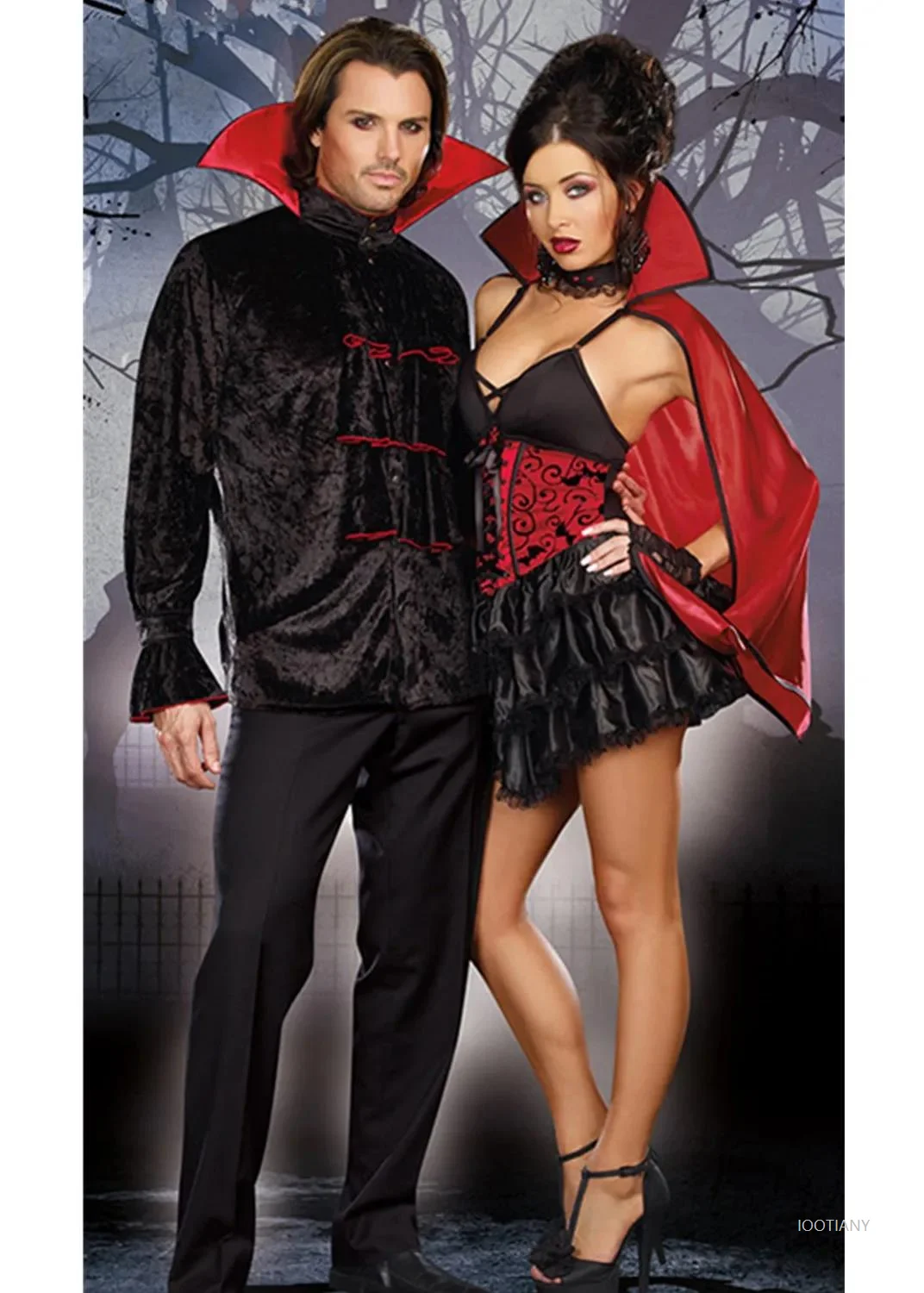 

Halloween Stage Performance Retro Palace Horror Bloody Vampire Zombie Witch Couple Costume Masquerade Party Role Playing Suits