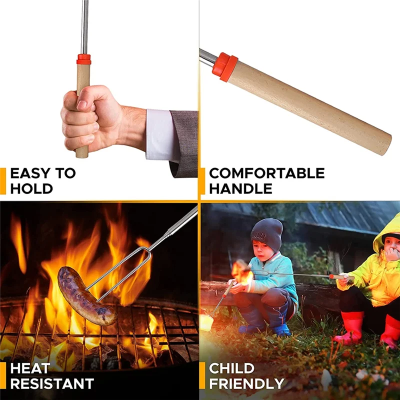 Marshmallow Roasting Sticks (8 Pack) 32 Inches Extendable Telescoping Smores Skewers for Fire Pit Meat