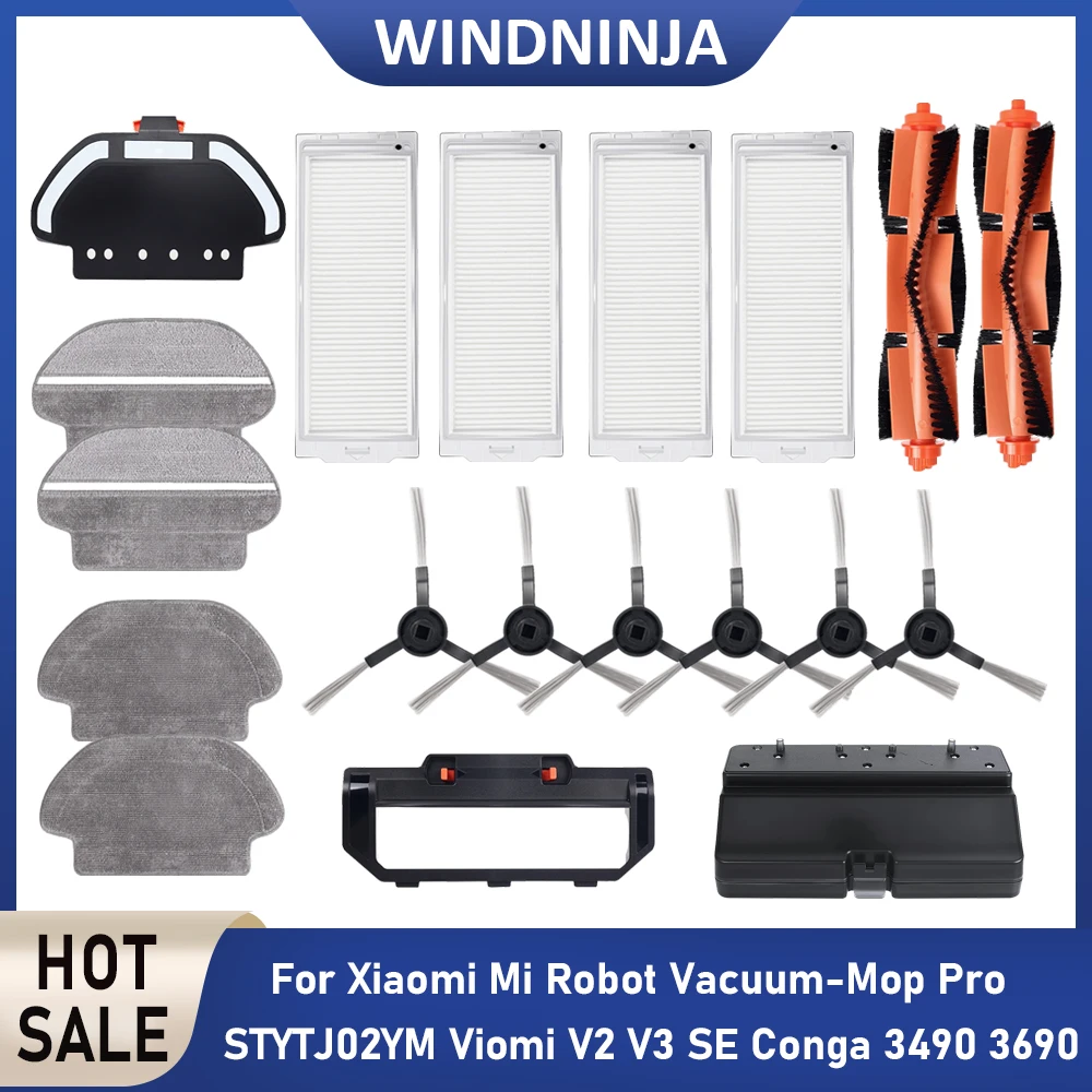 Accesorios para Xiaomi Mi Robot Vacuum-Mop Pro STYTJ02YM Viomi V2 V3 SE Conga 3490 3690: Cepillo principal, cepillo lateral, mopa y filtro HEPA.