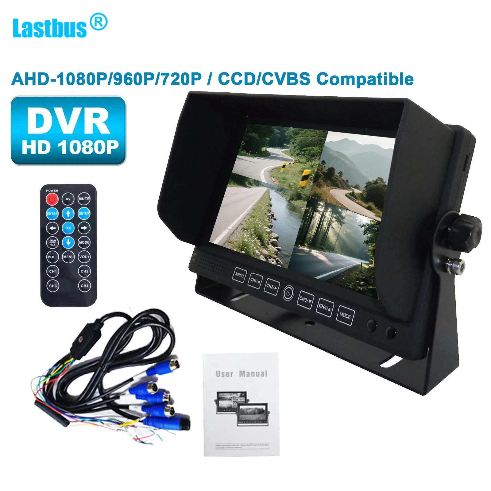 

Lastbus 7 Inch IPS Screen DVR Split Screen Quad Monitor 12-36v Max Support 256GB AHD/CCD/CVBS Compatible For Truck Rv Caravan