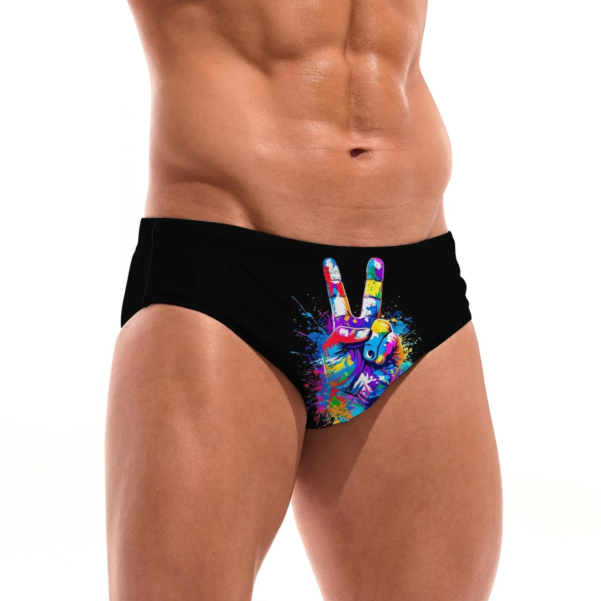 V-sign men's swimming trunks novelty happy beach surf shorts lightweight breathable sexy men's briefs swimwear pool party bikini