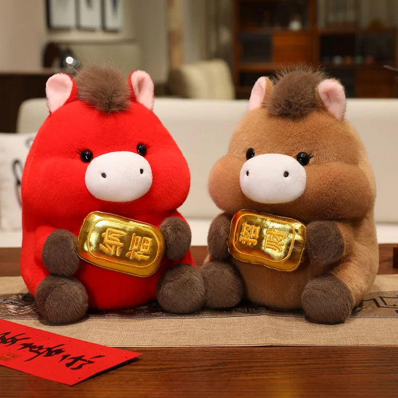 

20-40 см мультяшная милая китайская лошадь, плюшевые игрушки, милые мягкие игрушки, красные круглые толстые лошади, мягкие плюшевые куклы, новогодние подарки