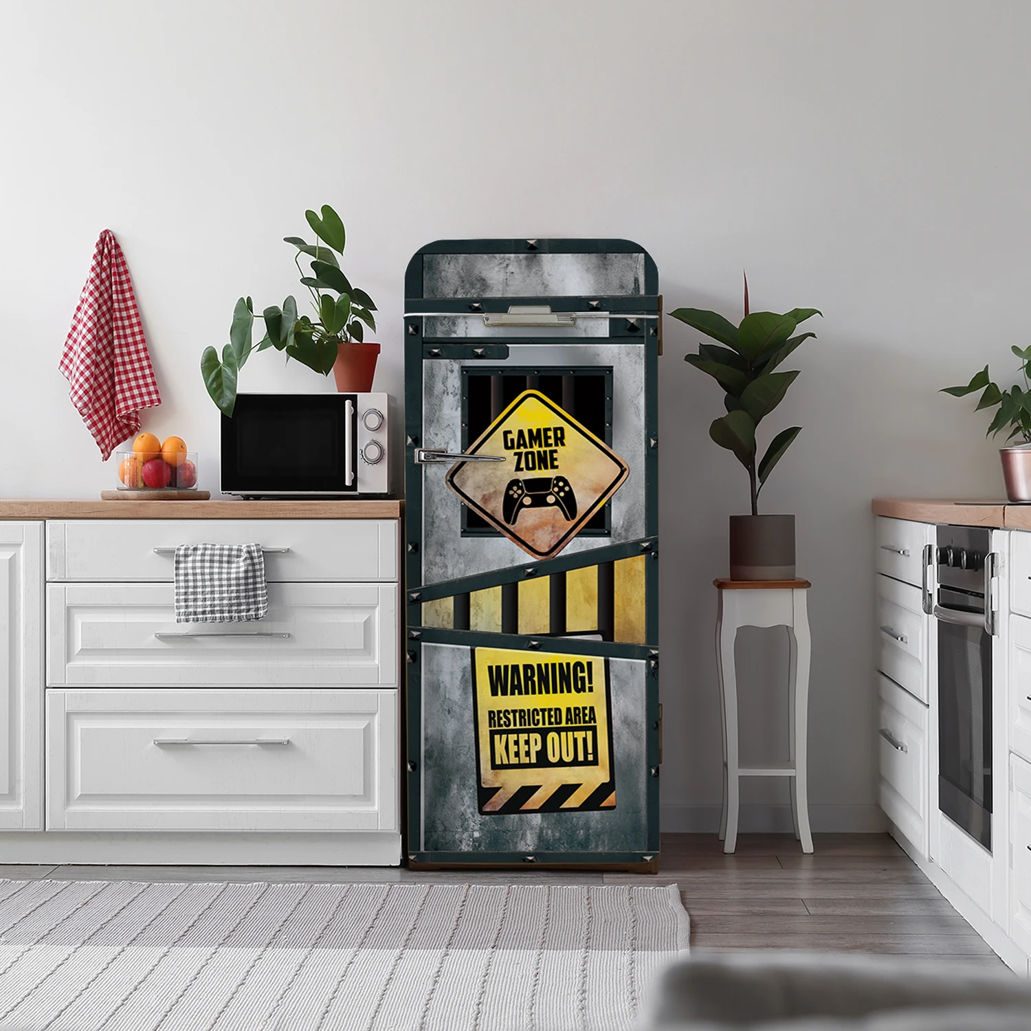 Alwayspon Self Adhesive Refrigerator Wrap Set, Removable Peel and Stick Fridge Art Mural Decals Panel Cover Sticker for Kitchen