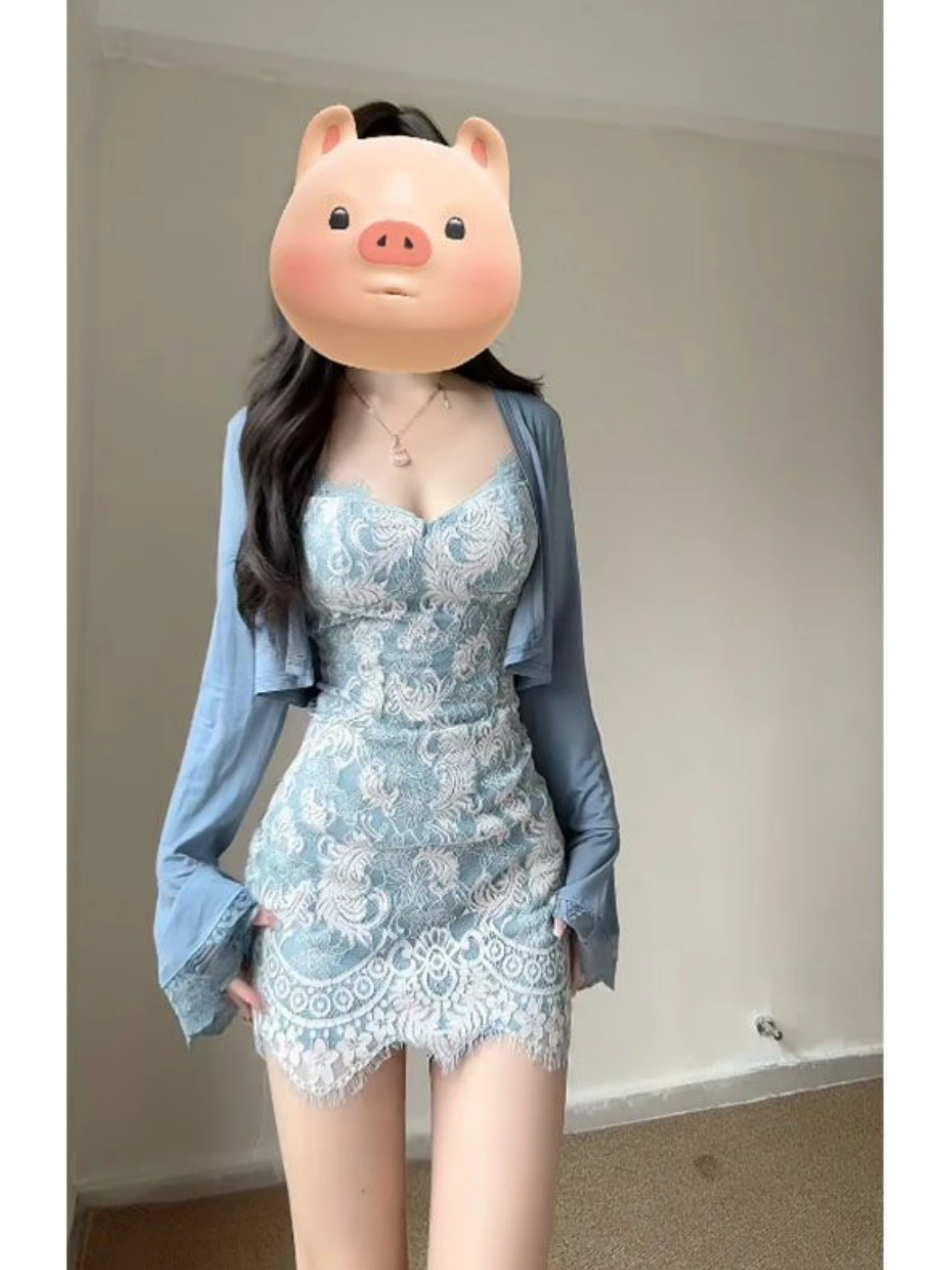 

Sexy Lace Crop Top And High Waist Skirt Set for Women Long Sve ort Length Faion Set Pure Desire Design Trendy Girl Sle