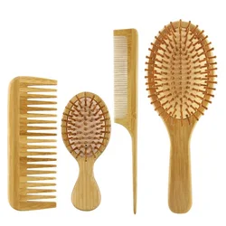 4 Pcs/set Hair Comb Set Eco-friendly Bamboo Wooden Air Cushion Massage Comb For Adult Children Wide Tooth And Pointed Tail Cmb