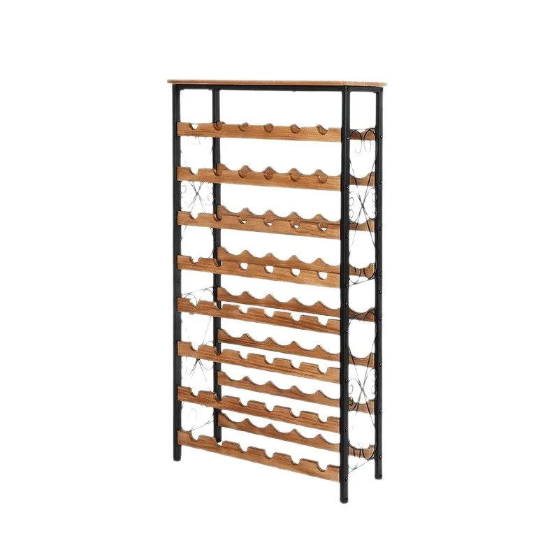 

48 Bottle Rack Freestanding Floor with Wooden Top Eight Layer Bottle Rack Kitchen Food Pantry Wine Rack