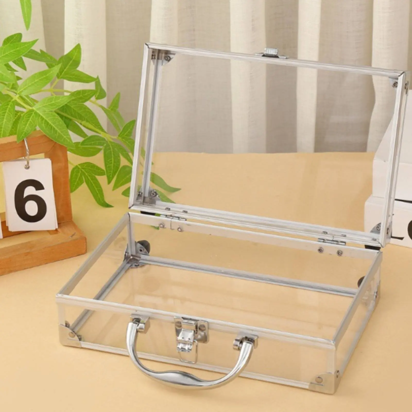 

Transparent Makeup Case Sturdy Metal Frame Aluminum Makeup Suitcase Portable Cosmetic Storage Box Lightweight for Outdoor