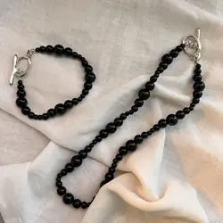 Black Onyx Beaded Necklace Stylish Individuality Temperamental Clavicle Necklace Trendy Jewelry Presents for Girlfriend