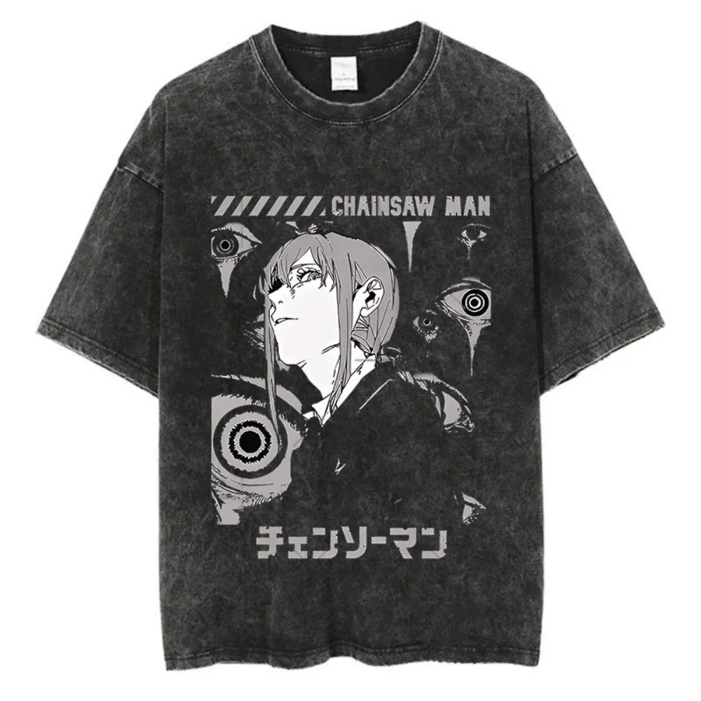 

Men Harajuku Tee Vintage Washed Tshirts Chainsaw Man Anime T Shirt for Cotton Fashion Streetwear Unisex Tops