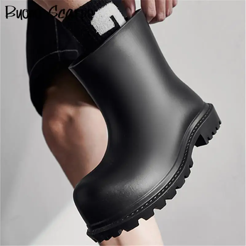 bottes-de-pluie-noires-impermeables-a-enfiler-pour-femme-chaussures-western-punk-a-semelle-optique-talons-Epais-designer-de-luxe