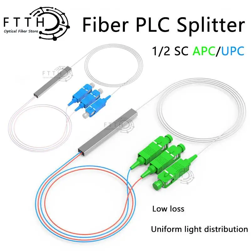 

Fiber Optic PLC Splitter 1x2 SC/APC Mini Blockless 1*2 SC UPC Connector Fiber Splitter FTTH Single Mode