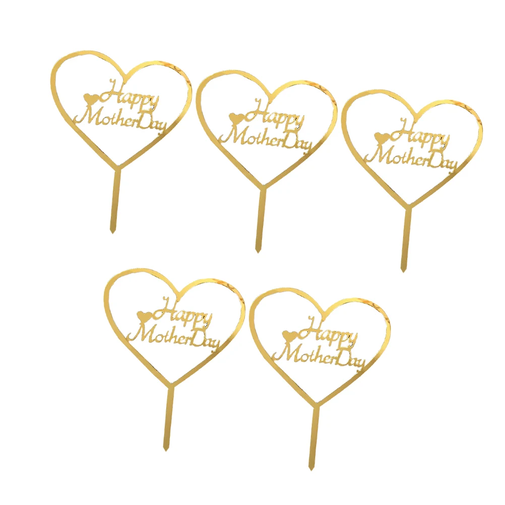 

5pcs Heart Cake Decoration Acrylic Topper Mothers Day Cupcake Picks Mothers Day Cake Topper Eco Friendly Party Banquet
