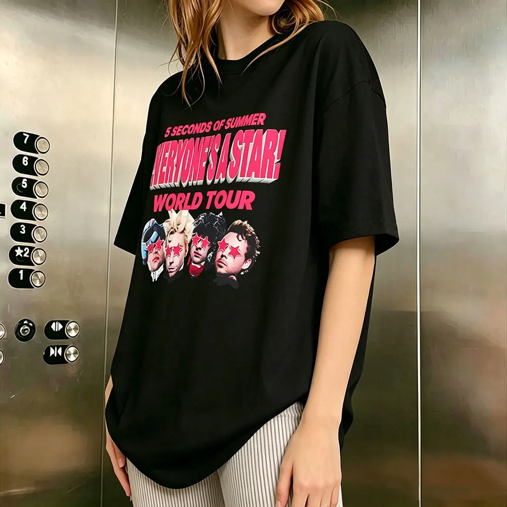 

Hot Sale 5 Seconds of Summer Everyone's A Star World Tour T Shirts Men Women Pop Punk Rock Oversized T-shirt Male Summer Tshirt