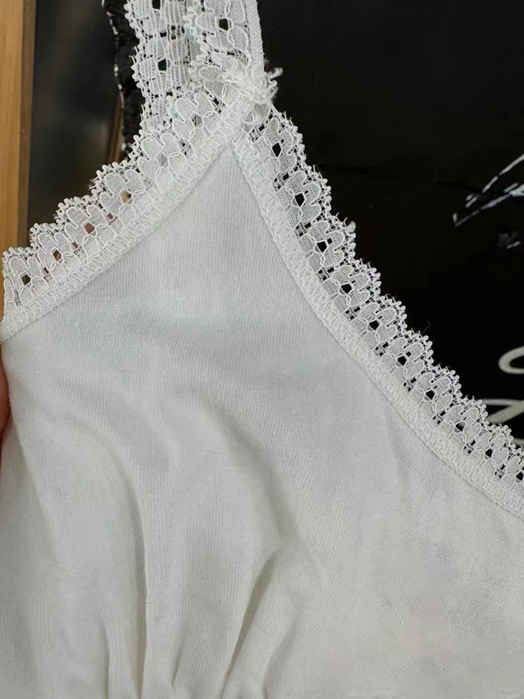 Lace Trim White Slim Tank Tops Women Casual Summer Cotton Sleeveless High Waist Camisole Sweet Girls Vintage Solid Crop Top Y2k