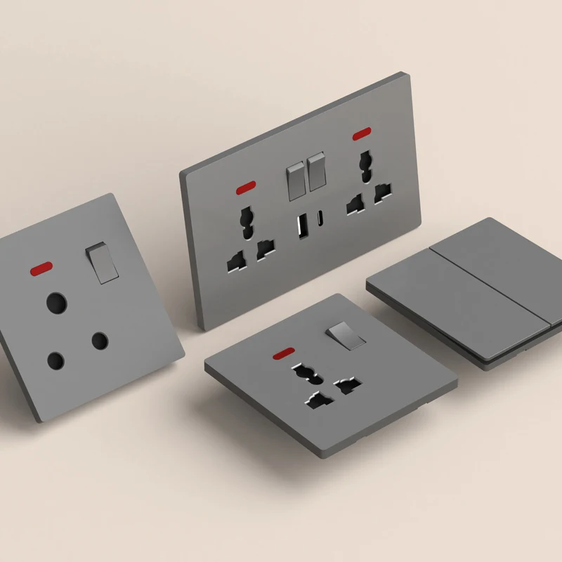 Wall Socket With USB A C Fast Charging Universal Outlet Matte Grey Switched Red LED Indicator Ultra Slim Easy Clean