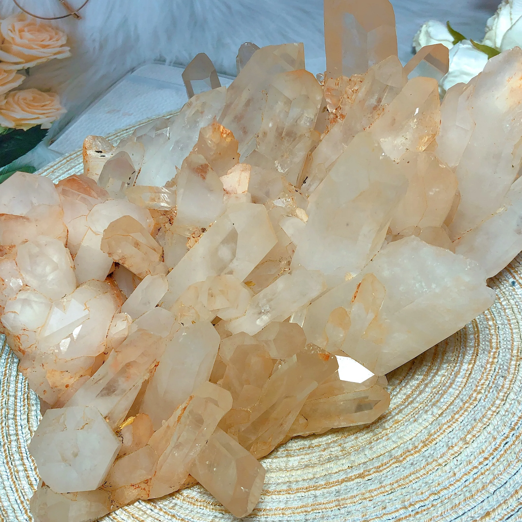 Natural Crystal Orange Soil Clear Quartz Specimen Cluster Garden Decoration Housewarming Opening Business Mineral Ore