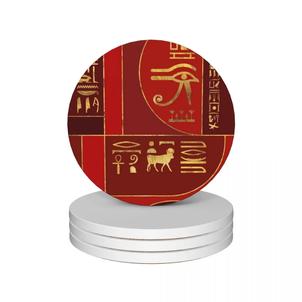 Egyptian Geometric Art Deco Red and Gold Ceramic Coasters (Set of 4) custom cute kitchen cute cup Coasters