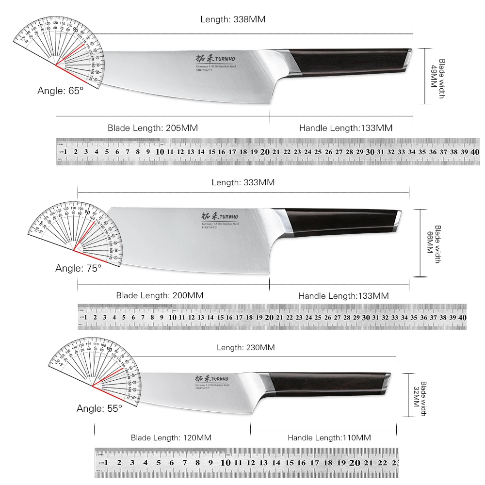 TURWHO 1-3 PCS Kitchen Knives Set German 1.4116 High Carbon Stainless Steel Japanese Nakiri Cleaver Slicing Utility Chef Knifes