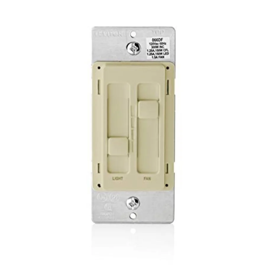 SureSlide Ceiling Fan Control and Dimmer Switch for LED, Halogen and Incandescent Bulbs, 66DF-10I