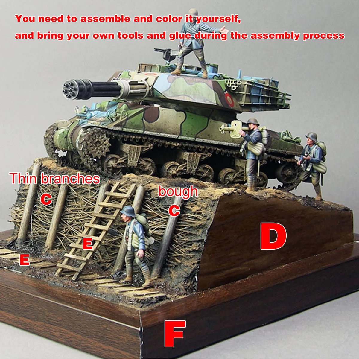 Architekturmodell-Bausatz Diorama Maßstabsmodell Holz-Displayständer Panzer Fahrzeuge Gepanzertes Auto Ausstellungsständer 1/35 – Detail 2