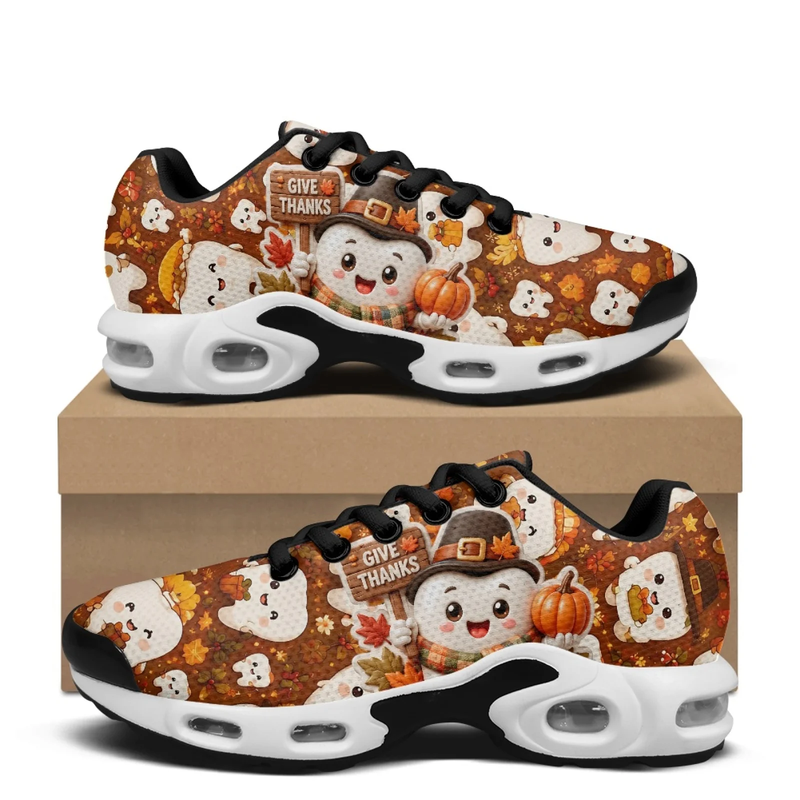 PENSTROLL Thanksgiving Air Cushion Running Shoes Featuring Cute Fall Pattern, Shock Absorbing Mesh Sneakers for Daily Wear