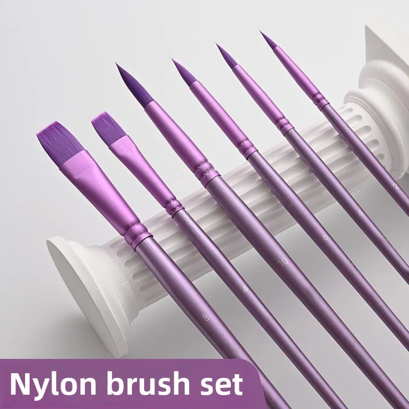 4/6 pcs Watercolor Brush Set Soft Head Nylon Hair Water Chalk Art Round Head Flat Head Oil Brush Student painting supplies