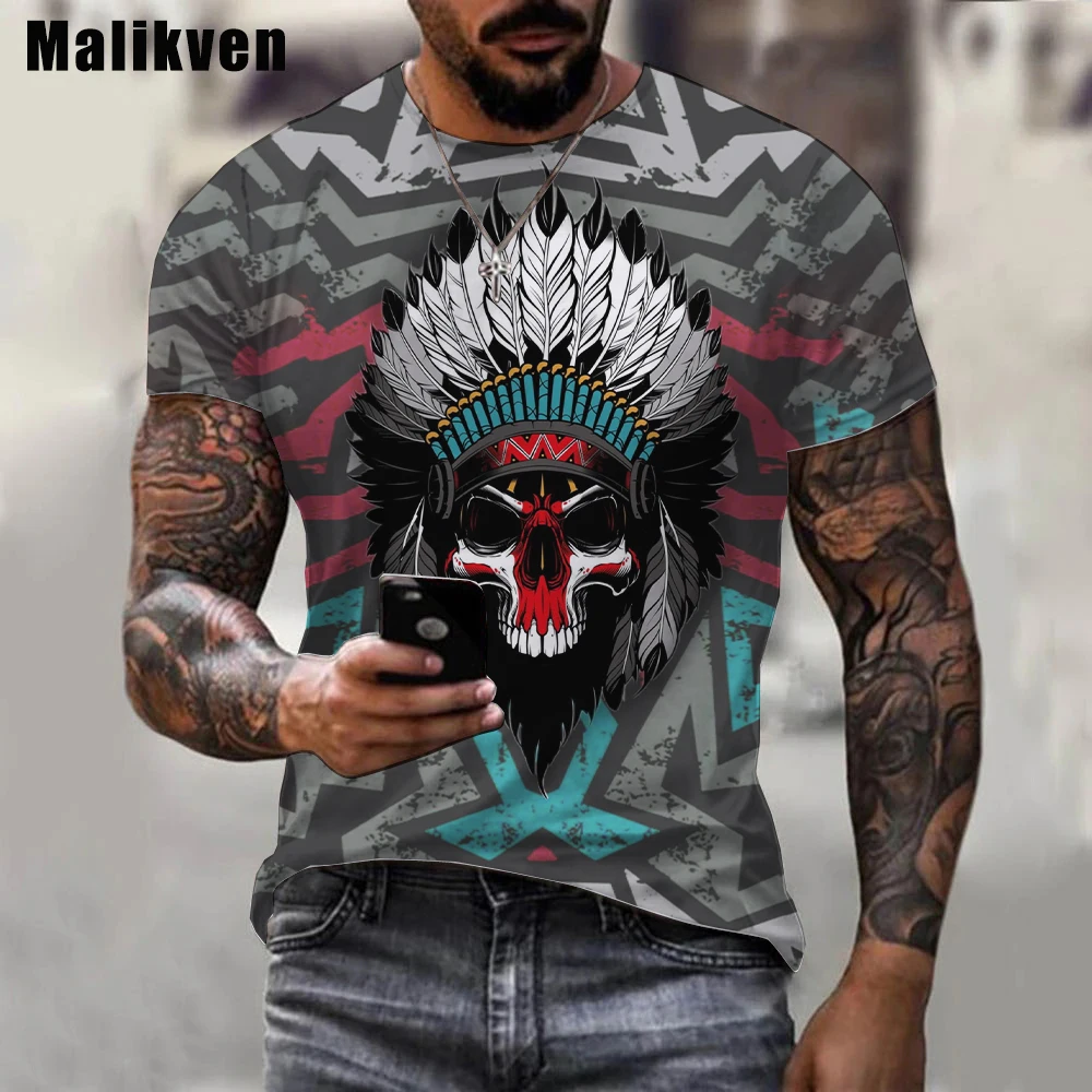 2022 Hot Sale Indians Culture Printed Tshirt Summer Men 3D T-shirt Casual O-Neck Indians Skull T Shirt Streetwear