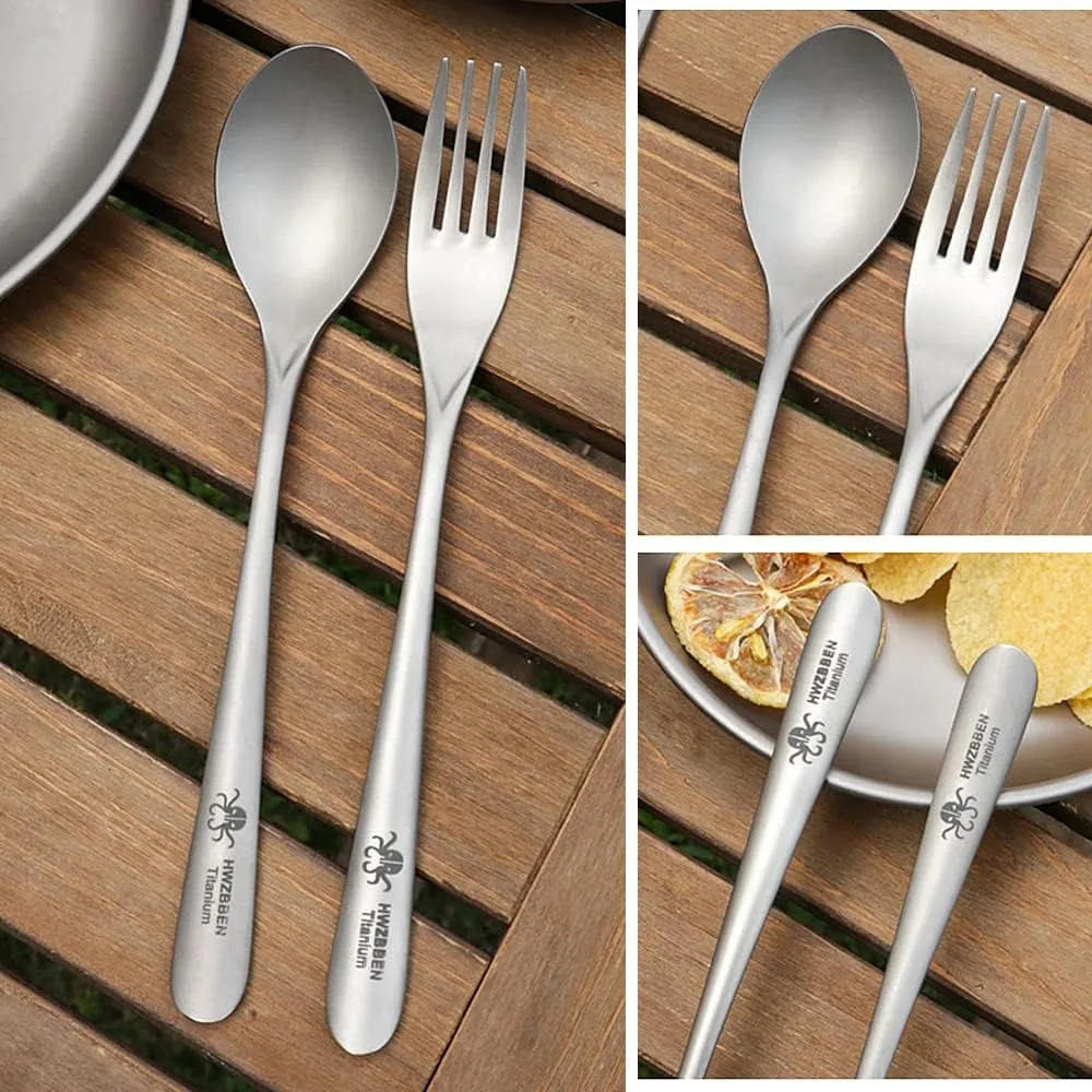 Modern Titanium Titanium Fork Ultralight Design Silver Titanium Spoon With Storage Bag Dishwasher Safe Titanium Cutlery Set