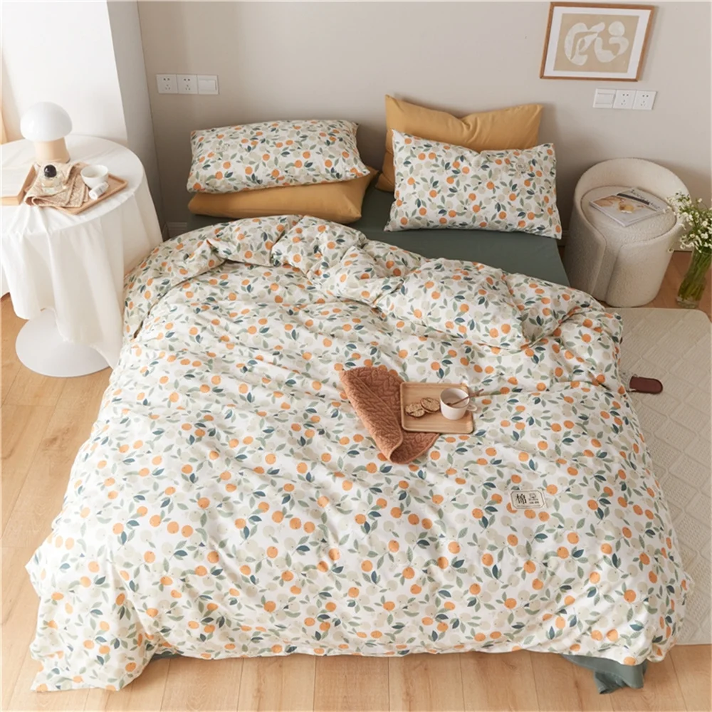 Bedding Set Home Textile Japanese Small Floral Printing Cotton Washed Cotton Four-piece Bed Sheet Set Pillowcase Quilt Cover