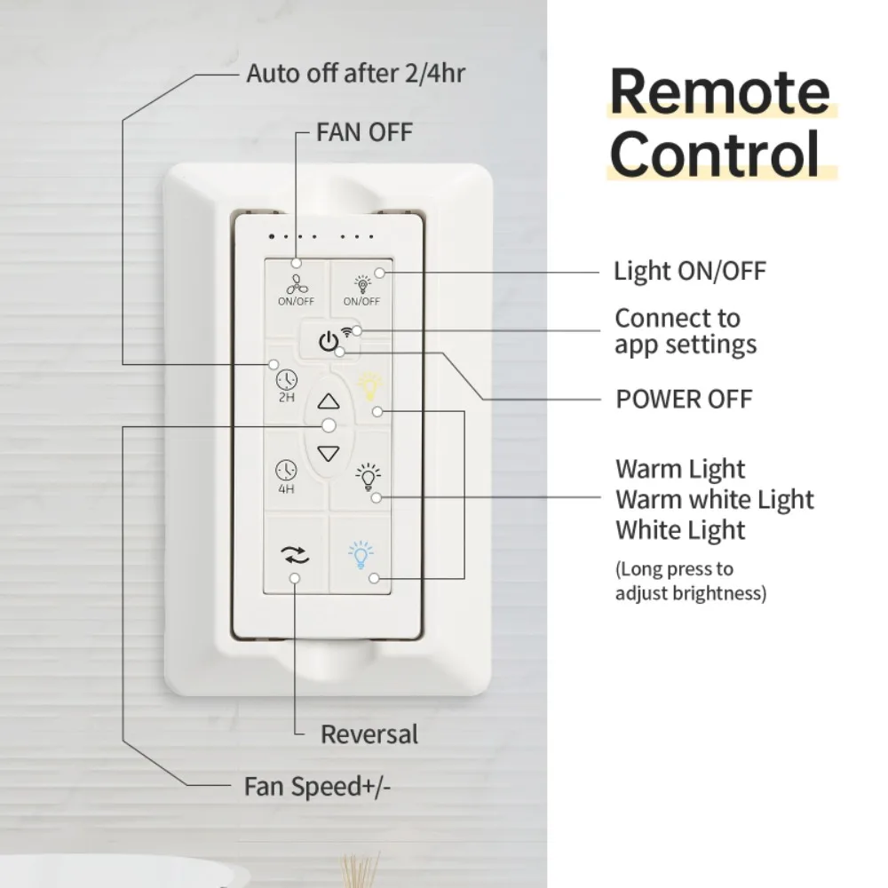 Ventilador de techo de 52 pulgadas, luz LED regulable, 5 aspas de madera maciza, Motor de CC Reversible con Control remoto, Control inteligente por aplicación, ventilador eléctrico