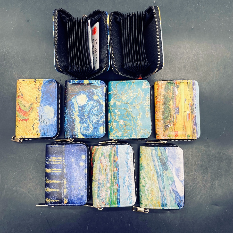  Hot sale! Van Gogh Art Card Holder Wallet - Premium Vegan Leather, Multi-Function Zipper Design, Perfect for Women and Man, Gift 