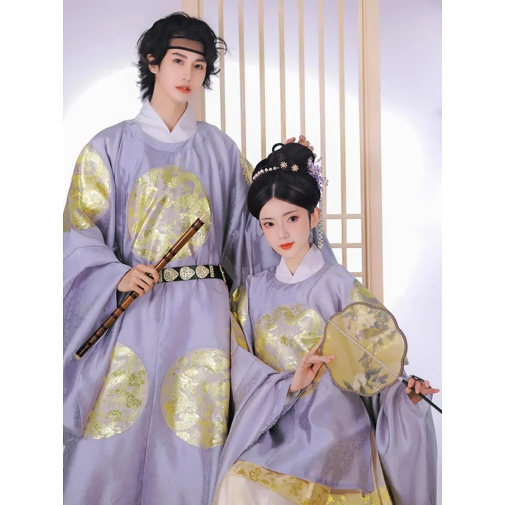 LiuYanXiLeng Navy Blue Ming Dynasty Round Neck Short Shirt Dragon Hanfu CP Men Round Neck Long Robe Cosplay Samurai Hat Suit