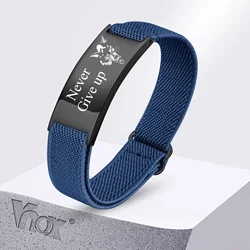 Vnox Customized Elastic Strap Stainless Steel Bracelets for Men Women,Free Engrave Motivation Inspirational Quotes Jewelry Gift