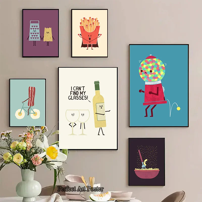 Divertido comida rápida Taco Pizza cóctel no puedo encontrar mis gafas póster lienzo impreso pintura Linda arte De pared para habitación De niños Cocina De