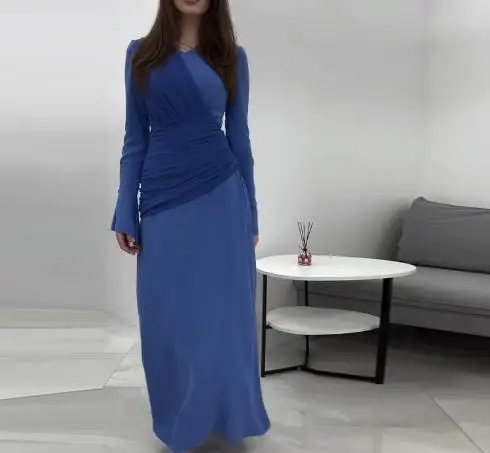 

High Waist Slimming Dress Temperament Micro Horn Fold Overlapping Strap Splicing Design Fashionable Waist Dress