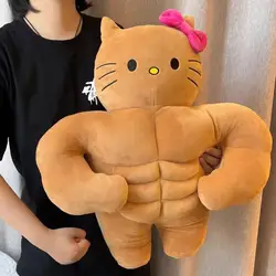 Kawaii Hello Kitty Muscle Plush Funny Chest Muscle Abdominal Boyfriend Pillow Plush Doll 45Cm Plush Christmas Birthday Gift